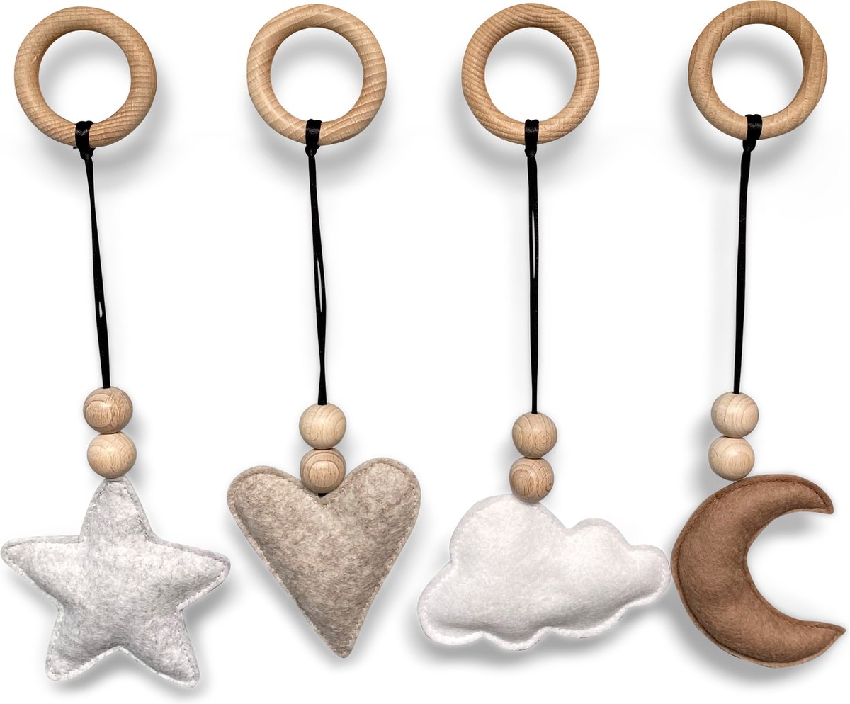 Toddie | Hangers babygym, playgym naturel- vilt en houten kralen | babygym speeltjes | kraam cadeau